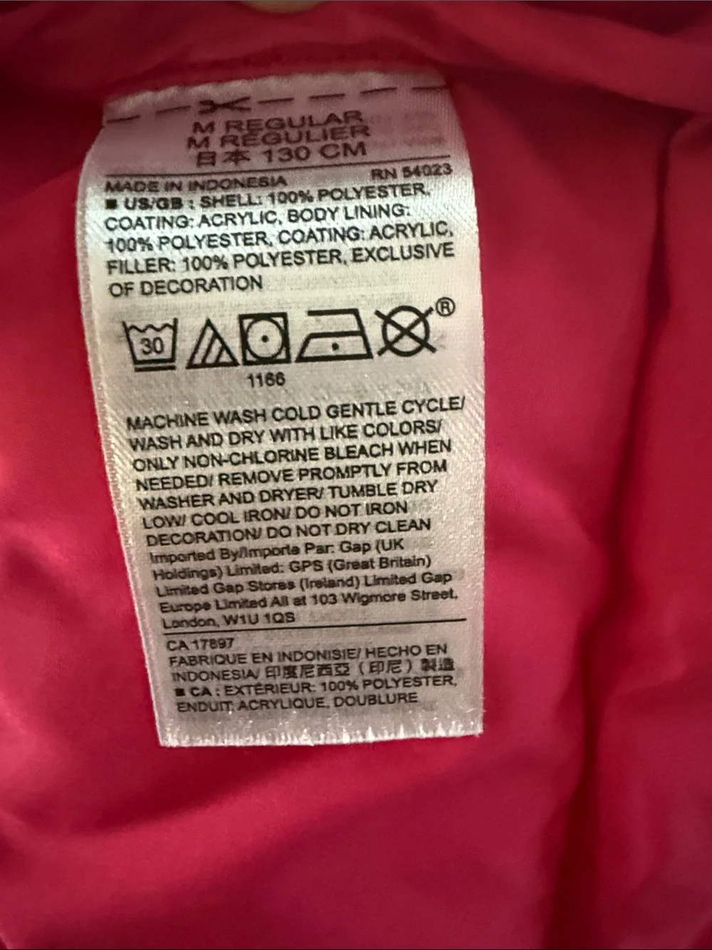 GAP Hot Pink Quilted Puffer Jacket, Size Medium